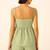 Women green striped 100% cotton peplum strap top with elastic waist shorts co-ord set
