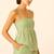 Women green striped 100% cotton peplum strap top with elastic waist shorts co-ord set