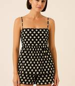 Women polka dot cotton linen peplum strap top with elastic waist shorts co-ord set