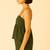 Women olive green cotton linen peplum strap top with elastic waist shorts co-ord set