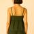 Women olive green cotton linen peplum strap top with elastic waist shorts co-ord set