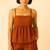 Women rust brown cotton linen peplum strap top with elastic waist shorts co-ord set