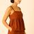 Women rust brown cotton linen peplum strap top with elastic waist shorts co-ord set