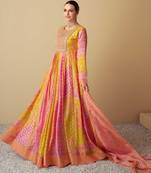 Multi embroidery, print & sequins work muslin gown  - free size stitching (size upto 42")