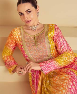 Multi embroidery, print & sequins work muslin gown  - free size stitching (size upto 42") 2