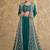 Teal green embroidery & sequins work chinnon silk blouse lehenga  - free size stitching (size upto 42")