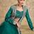 Teal green embroidery & sequins work chinnon silk blouse lehenga  - free size stitching (size upto 42")