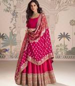 Rani pink embroidered , sequence , jacquard & embellished  work silk gown  - free size stitching (size upto 42")