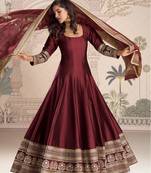 Maroon embroidered , sequence , jacquard & embellished  work silk gown  - free size stitching (size upto 42")
