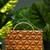 Handcarved geometric pattern handbag with halfmoon handle