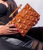 Handcarved geometric pattern handbag with dowel handle