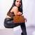 Handcarved geometric pattern handbag with dowel handle