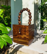 Chic cube wooden bag with beaded wooden handle