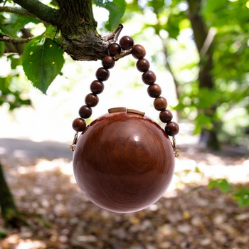 Wooden globe bag with beaded handle 1