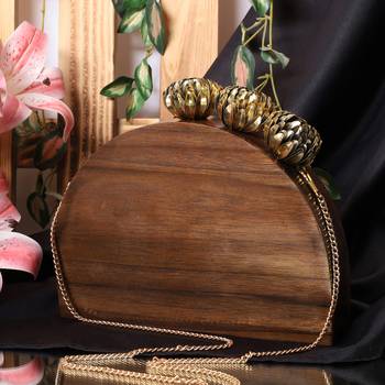 Semicircle wooden bag with designer brass clasp 1