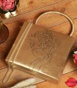 Square chic brass bag with engraved floral lady
