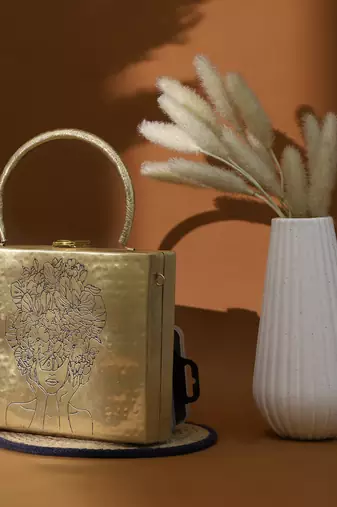 Square chic diva brass bag