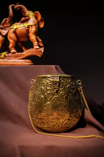 Vintage brass bucket ethnic minaudiere