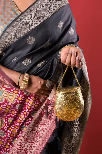 Vintage brass bucket ethnic minaudiere