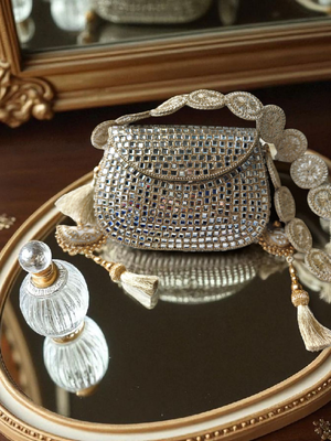 Glass mosiac brass bag in silver tone 1