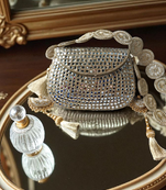 Glass mosiac brass bag in silver tone