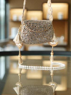 Glass mosiac brass bag in silver tone 2