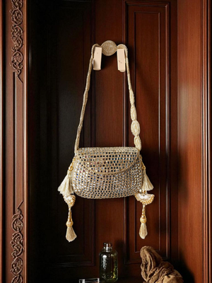 Glass mosiac brass bag in silver tone 3