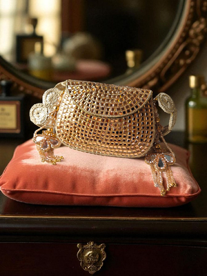 Glass mosiac brass bag in rose gold tone 1