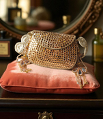 Glass mosiac brass bag in rose gold tone