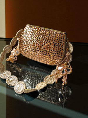 Glass mosiac brass bag in rose gold tone 2