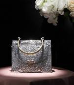 Hammered chic triangle brass bag in silver finish