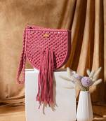 Boho macrame fringe bag- maroon magic