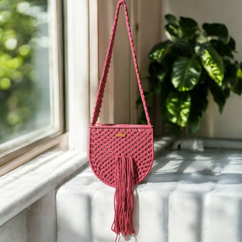Boho macrame fringe bag- maroon magic 2