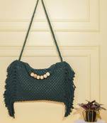 Fringed boho macrame bag - bottle green