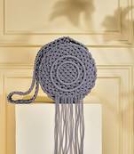Round macrame fringe boho bag - stormy grey
