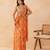 Marigold floral printed pre draped saree with mirror embellished blouse