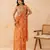 Marigold floral printed pre draped saree with mirror embellished blouse