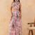 Baby pink floral skirt set with crystal embellished tube blouse & attached dupatta