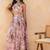 Baby pink floral skirt set with crystal embellished tube blouse & attached dupatta