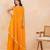 Yellow leheriya one shoulder drape cape set with palazzo & choli
