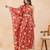Red floral printed one shoulder kaftan with embellished waist belt