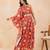 Red floral printed one shoulder kaftan with embellished waist belt