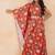 Red floral printed one shoulder kaftan with embellished waist belt