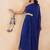 Blue bandhej one shoulder kaftan with mirror embellished waist belt