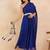 Blue bandhej one shoulder kaftan with mirror embellished waist belt