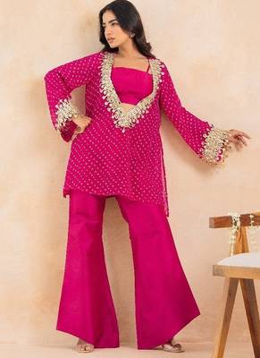 Rani pink bandhej mirror embroidered kurta set 2