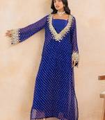 Blue bandhej mirror embroidered kurta set