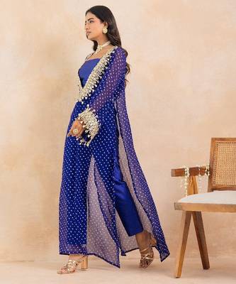 Blue bandhej mirror embroidered kurta set 3
