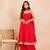 Red bandhej mirror embellished anarkali set with palazzo & dupatta