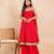 Red bandhej mirror embellished anarkali set with palazzo & dupatta